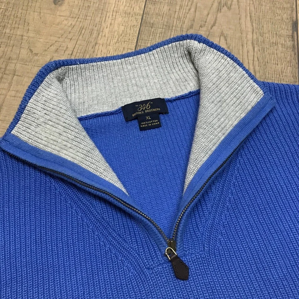346 Brooks Brothers‎ 1/4 Zip Sweater Mens Size XL Blue Preppy Golf Quarter Zip - Picture 4 of 9